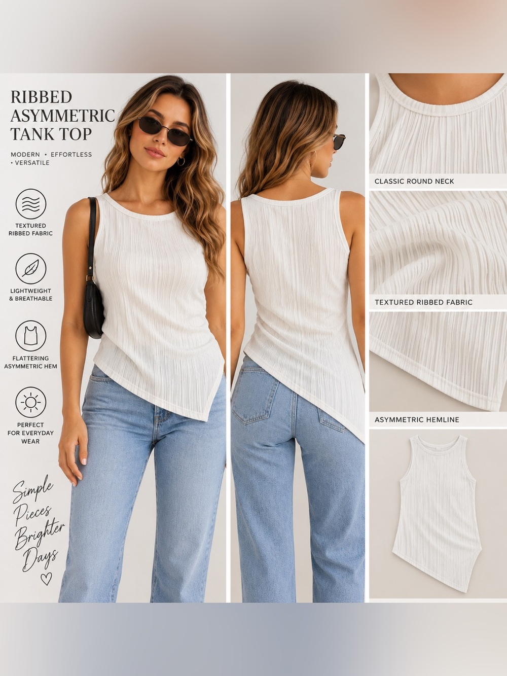 SHEIN White Ribbed Asymmetric Tank Top